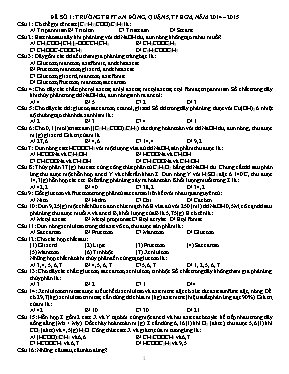 Đề kiểm tra học kỳ I môn Hóa học Lớp 12 - Năm học 2014-2015 - Trường THPT An Đông